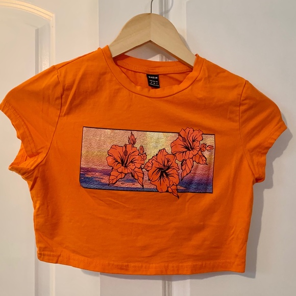 Shein Orange Tropical Crop Top - Picture 1 of 6